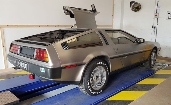 DeLorean car in for a MOT